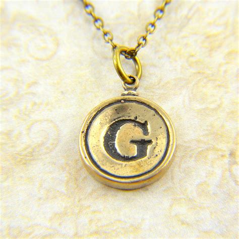 Letter G Necklace Bronze Initial Typewriter Key Charm