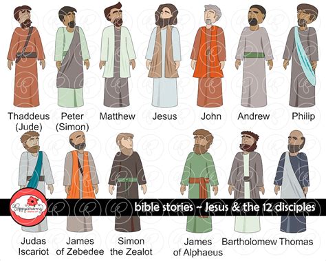 Bible Stories: Jesus & the 12 Disciples Clipart Set by Poppydreamz ...