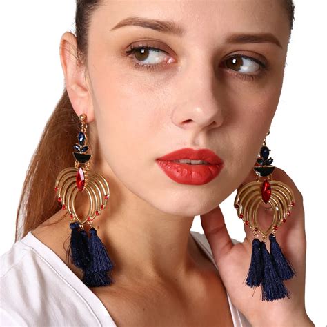 13x5.5cm Ethnic Earrings Set Zirconia Stud Earrings Tassel Pendant Long Earring for Women Girls ...