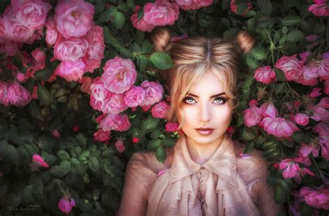 Wallpaper : women, pink flowers, plants, blonde, model 1920x1260 ...