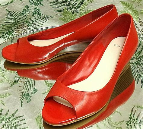 COLE HAAN RED LEATHER LOAFERS OPEN TOE SLIP ONS DRESS HEELS SHOES ...