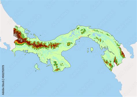 High detailed vector Panama physical map, topographic map of Panama on ...