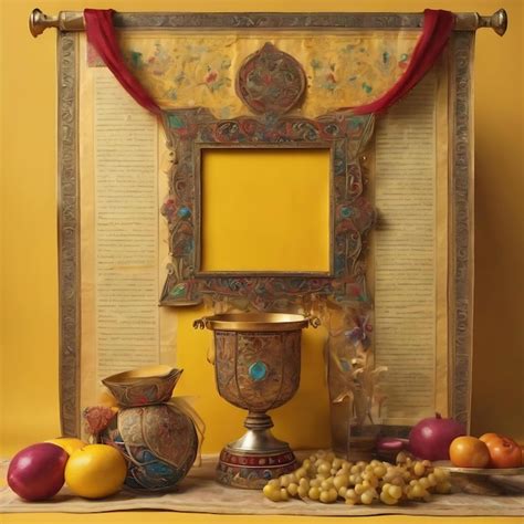 Premium AI Image | Purim festival objects and scroll of esther on ...