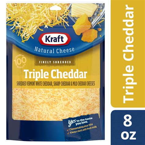 Kraft Finely Shredded Triple Cheddar Shredded Cheese, 8 oz Bag ...