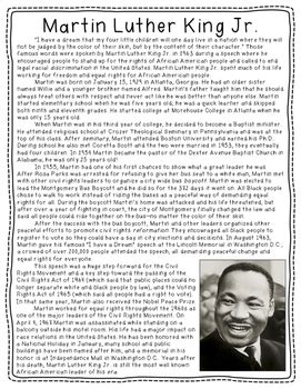 Martin Luther King Jr. Biography FREEBIE by M and L Teacher Supply Co