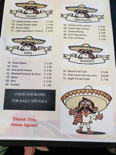 Menu at El Mexicano restaurant, Monahans, 201 N Main Ave