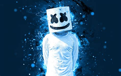 Download wallpapers 4k, Marshmello DJ, artwork, blue neon, american DJ, fan art, Christopher ...