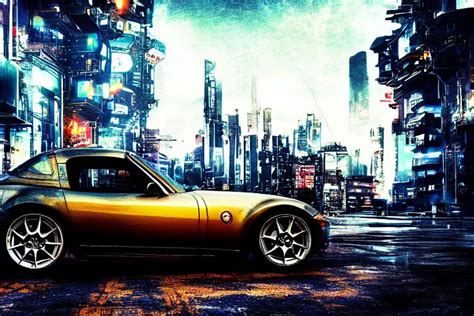 photo of a mazda miata im a cyberpunk city, cyberpunk | Stable ...