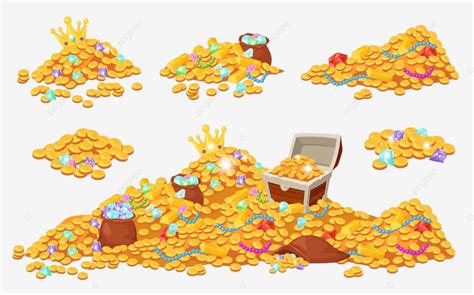 Treasure Money Coin Vector Hd Images, Cartoon Treasure Piles Coins, Set, Bag, Magic PNG Image ...