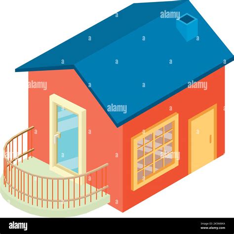 Cottage icon isometric vector. Modern one story house with rounded balcony icon. Residential ...