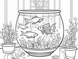 Fish Tank Aquarium Coloring Sheet  Page sketch template