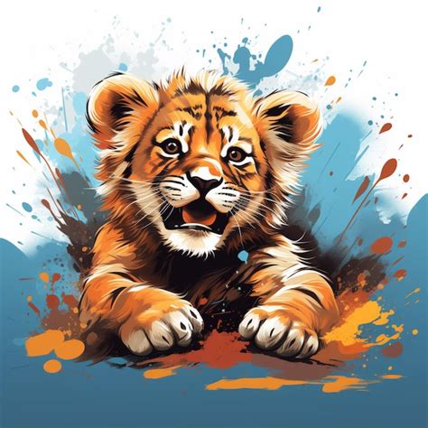 Premium Photo | There is a painting of a tiger cub laying down on the ground generative ai