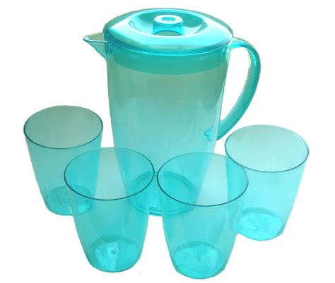 Plastic Water Jug Set with 4 Tumblers TURQUOISE (Picnic/Party/Patio): Amazon.co.uk: Kitchen & Home