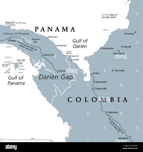 Darien Gap, gray political map. Region in the Isthmus of Panama ...