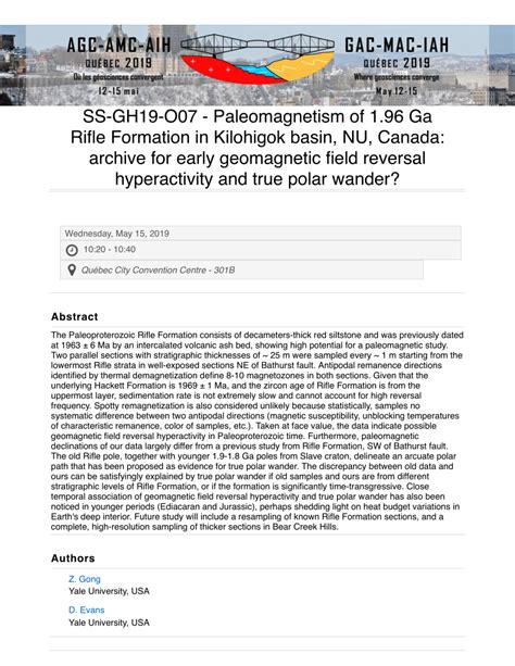 (PDF) Paleomagnetism of 1.96 Ga Rifle Formation in Kilohigok basin, NU, Canada: Archive for ...