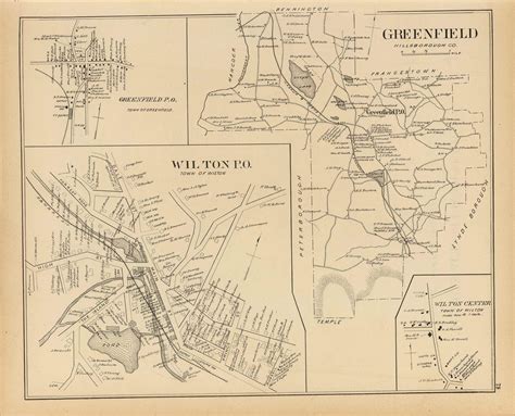 Greenfield Town, Wilton P.O., Greenfield P.O., Wilton Center, New Hampshire 1892 Old Town Map ...