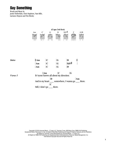 Say Something (feat. Chris Stapleton) by Justin Timberlake Sheet Music ...