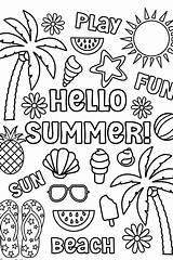 Hello Summer Printable Page Vacation Coloring Kids  sketch template