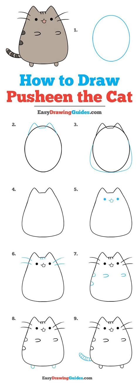 How to Draw Pusheen the Cat - Really Easy Drawing Tutorial | Легкие рисунки, Милый рисунок ...