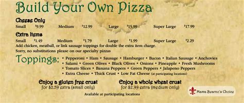 Bearno's Pizza menu in Louisville, Kentucky, USA