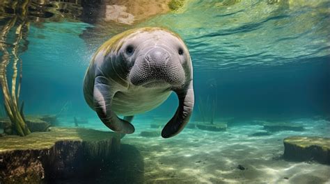 Premium AI Image | A breathtaking shot of a manatee his natural habitat showcasing his majestic ...