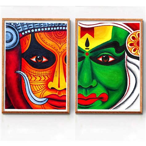 Kathakali Theyyam Painting, South Indian Painting, Malayalam Wall Decor ...