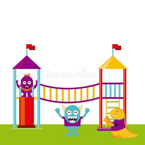 Monster Playing in Playground Stock Illustration - Illustration of ...