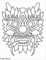 Chinese Dragon Mask coloring Page sketch template