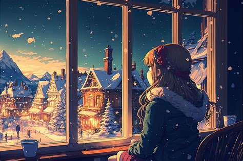 AI Art Girl Watching Snowfall, HD wallpaper | Peakpx