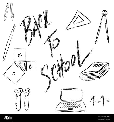 Back to School Supplies - Hand-Drawn Vector Illustration Design Elements - vector Stock Vector ...