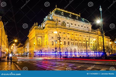 Old Prague in night. stock image. Image of church, hour - 114760051