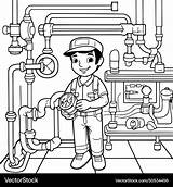 Plumber At Work Black And White For coloring book Vector Image sketch template