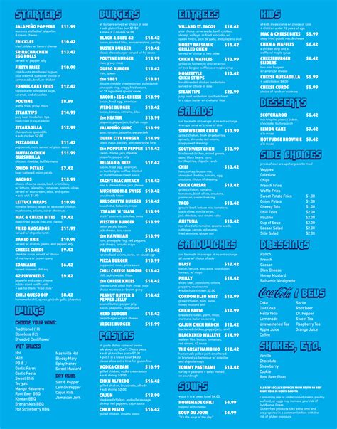 Menu | Blue 42 Grille