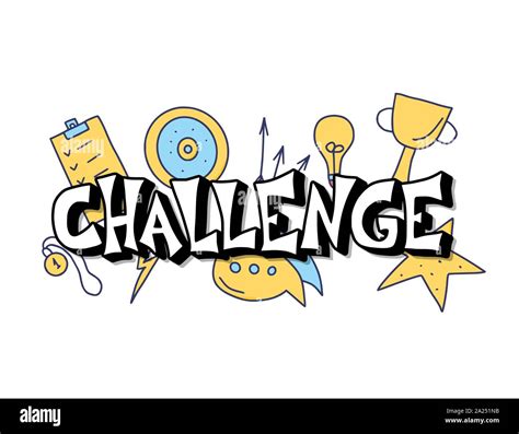 Challenge emblem. Stylized text. Vector hand drawn quote with decoration Stock Vector Image ...