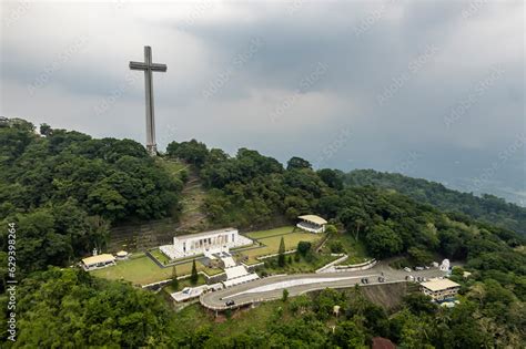 Aerial of Mount Samat National Shrine, a historical shrine located near ...