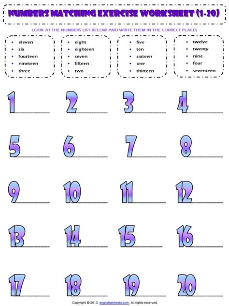 numbers 1 to 20 esl vocabulary matching exercise worksheet.pdf