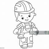 Coloring Page Outline Of Cartoon Builder With Cement Mortar And Trowel  sketch template