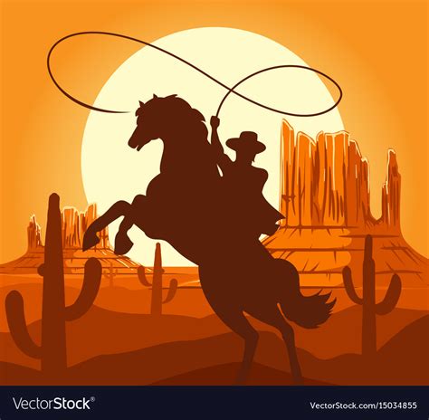 Western cowboys silhouette in desert Royalty Free Vector