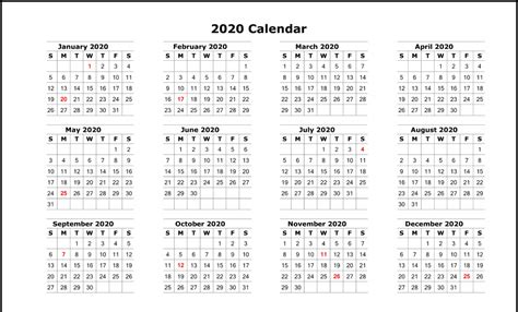 Free Blank Printable Calendar 2020 Template in PDF, Excel, Word