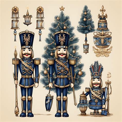 Premium AI Image | Watercolor Nutcrackers Miniature Trees Toy Soldiers ...