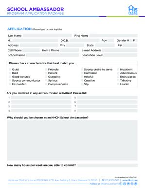 Fillable Online SCHOOL AMBASSADOR PROGRAM APPLICATION PACKAGE.cdr Fax ...