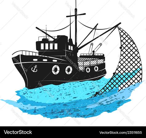 Fishing boat with nets Royalty Free Vector Image