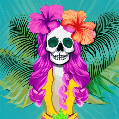 Hawaiian Girly Skull with Hibiscus Flowers · Creative Fabrica