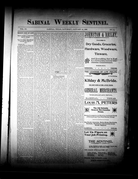 Sabinal Weekly Sentinel. (Sabinal, Tex.), Vol. 4, No. 44, Ed. 1 Saturday, January 21, 1899 ...