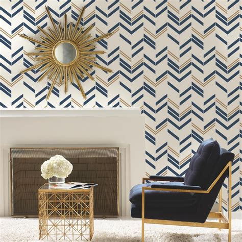 RoomMates Blue Chevron & Herringbone Vinyl Peel & Stick Wallpaper Roll ...