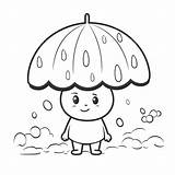 Dibujo De Niño Con Paraguas Para Colorear Dibujos Animados Ilustración  sketch template