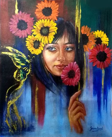 Girl with Sunflowers Painting by seema dasan | Saatchi Art