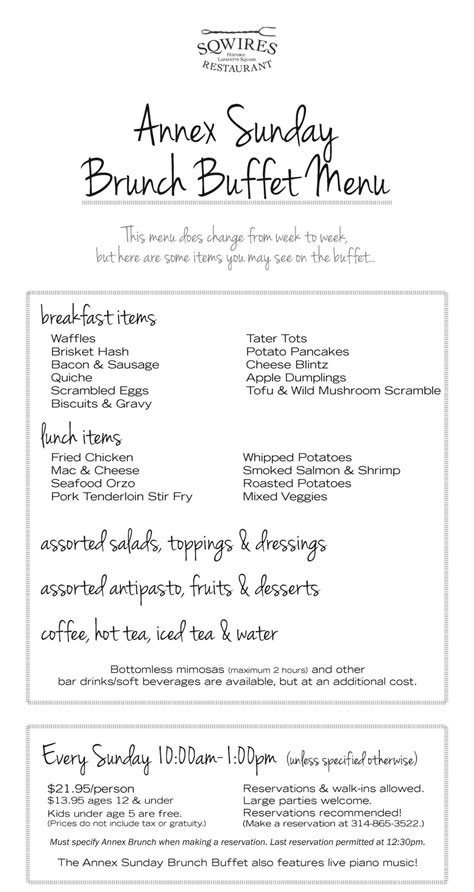 Brunch Buffet Menu | SqWires Restaurant & Market