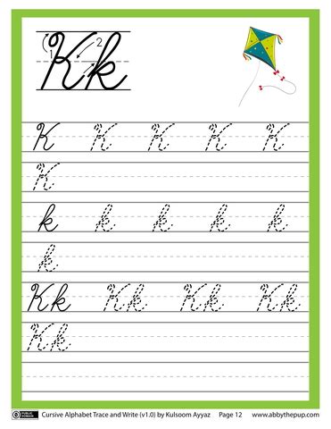 Cursive Alphabet Trace and Write Letter K | Free Printable Puzzle Games