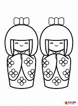 Dos Kokeshi Dolls Coloring Pages  Doll sketch template